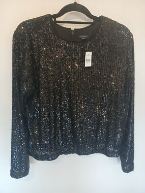 Ann Taylor Black Sequin Long-Sleeve Top